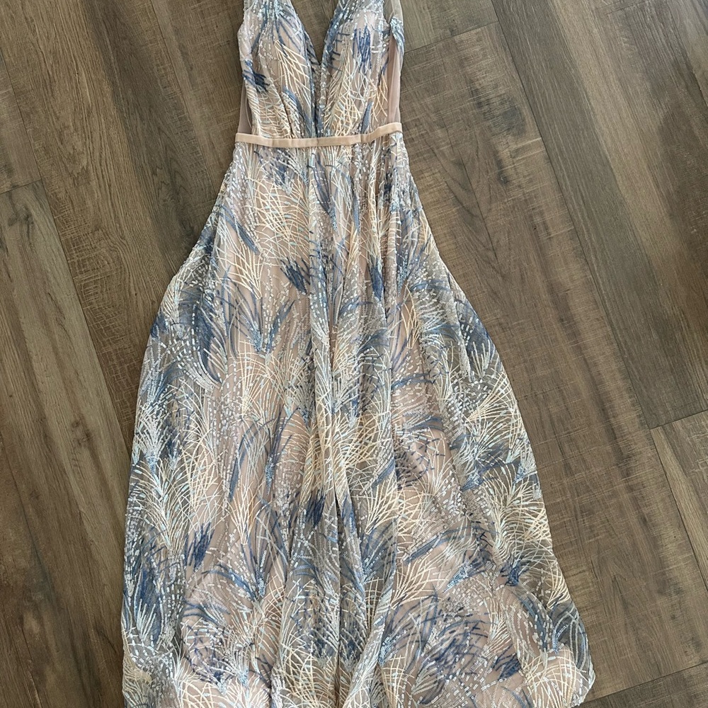 Nicole Bakti Blue and Gray Sleeveless Maxi Dress